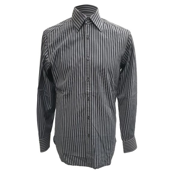 Gucci Long Sleeve Striped Button Down Shirt in Grey Cotton